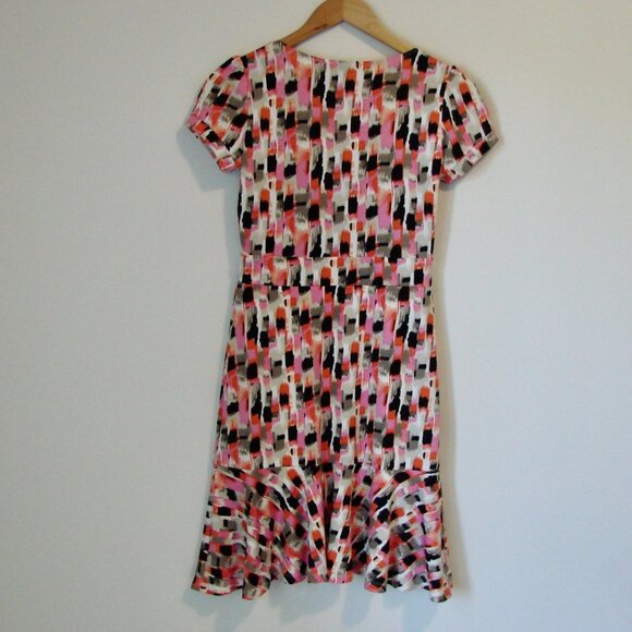 Femme Multicolour Midi Dress Short Sleeve Ruffle Hem Office Work Size Small - Picture 9 of 11